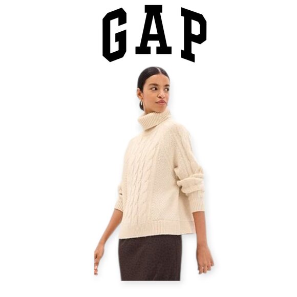 GAP Cream Cable-Knit Turtleneck Sweater, Size M - Picture 1 of 13